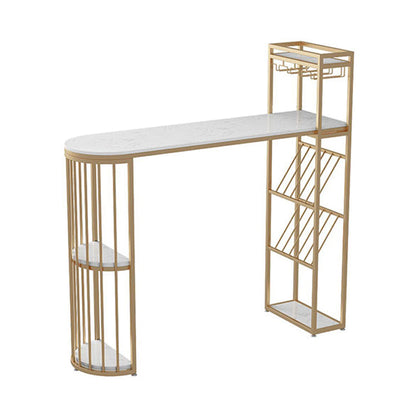 Modern Gold Iron Bar Dining Table Faux Marble Top Indoor Bistro Table with Wine Rack White Without Chairs Clearhalo 'Bar Furniture' 'Bar Tables' 'bar_tables' 'furn' 'furn_bar_tables' 'Furniture' 'furniture_bar_tables' 'Kitchen & Dining Furniture' 4888404