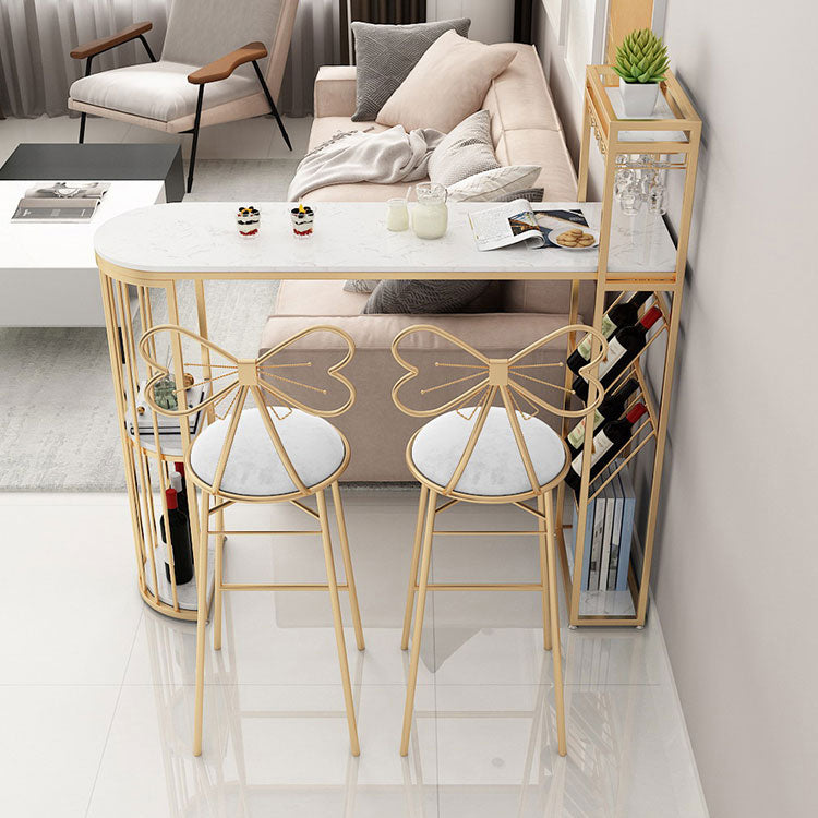 Modern Gold Iron Bar Dining Table Faux Marble Top Indoor Bistro Table with Wine Rack Clearhalo 'Bar Furniture' 'Bar Tables' 'bar_tables' 'furn' 'furn_bar_tables' 'Furniture' 'furniture_bar_tables' 'Kitchen & Dining Furniture' 4888408