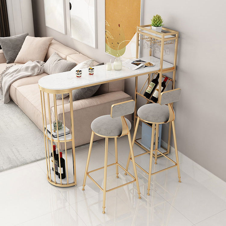 Modern Gold Iron Bar Dining Table Faux Marble Top Indoor Bistro Table with Wine Rack Clearhalo 'Bar Furniture' 'Bar Tables' 'bar_tables' 'furn' 'furn_bar_tables' 'Furniture' 'furniture_bar_tables' 'Kitchen & Dining Furniture' 4888411