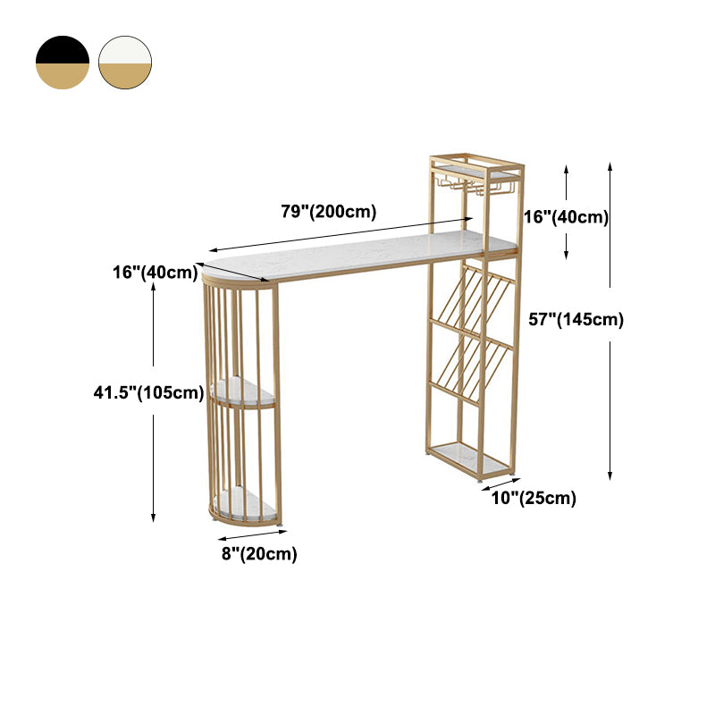 Modern Gold Iron Bar Dining Table Faux Marble Top Indoor Bistro Table with Wine Rack Clearhalo 'Bar Furniture' 'Bar Tables' 'bar_tables' 'furn' 'furn_bar_tables' 'Furniture' 'furniture_bar_tables' 'Kitchen & Dining Furniture' 4888416
