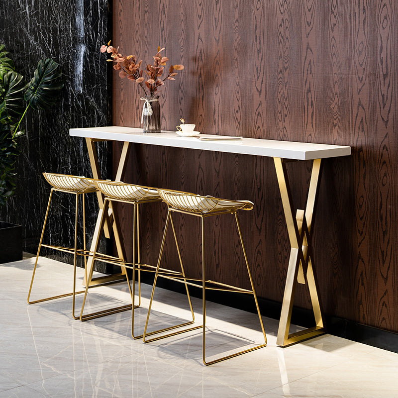 Glam Gold Iron Bar Dining Table White Wood Rectangle Indoor Bistro Table 70.9"L x 15.7"W x 41.3"H Without Chairs Clearhalo 'Bar Furniture' 'Bar Tables' 'bar_tables' 'furn' 'furn_bar_tables' 'Furniture' 'furniture_bar_tables' 'Kitchen & Dining Furniture' 4888420