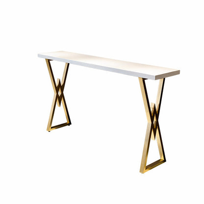 Glam Gold Iron Bar Dining Table White Wood Rectangle Indoor Bistro Table Without Chairs Clearhalo 'Bar Furniture' 'Bar Tables' 'bar_tables' 'furn' 'furn_bar_tables' 'Furniture' 'furniture_bar_tables' 'Kitchen & Dining Furniture' 4888421