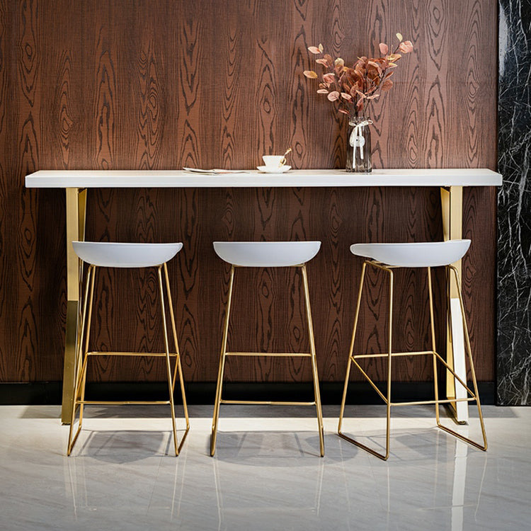 Glam Gold Iron Bar Dining Table White Wood Rectangle Indoor Bistro Table Clearhalo 'Bar Furniture' 'Bar Tables' 'bar_tables' 'furn' 'furn_bar_tables' 'Furniture' 'furniture_bar_tables' 'Kitchen & Dining Furniture' 4888428