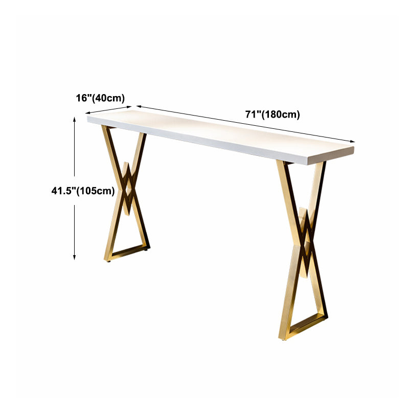 Glam Gold Iron Bar Dining Table White Wood Rectangle Indoor Bistro Table Clearhalo 'Bar Furniture' 'Bar Tables' 'bar_tables' 'furn' 'furn_bar_tables' 'Furniture' 'furniture_bar_tables' 'Kitchen & Dining Furniture' 4888433