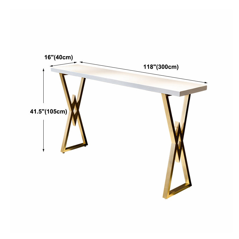 Glam Gold Iron Bar Dining Table White Wood Rectangle Indoor Bistro Table Clearhalo 'Bar Furniture' 'Bar Tables' 'bar_tables' 'furn' 'furn_bar_tables' 'Furniture' 'furniture_bar_tables' 'Kitchen & Dining Furniture' 4888437