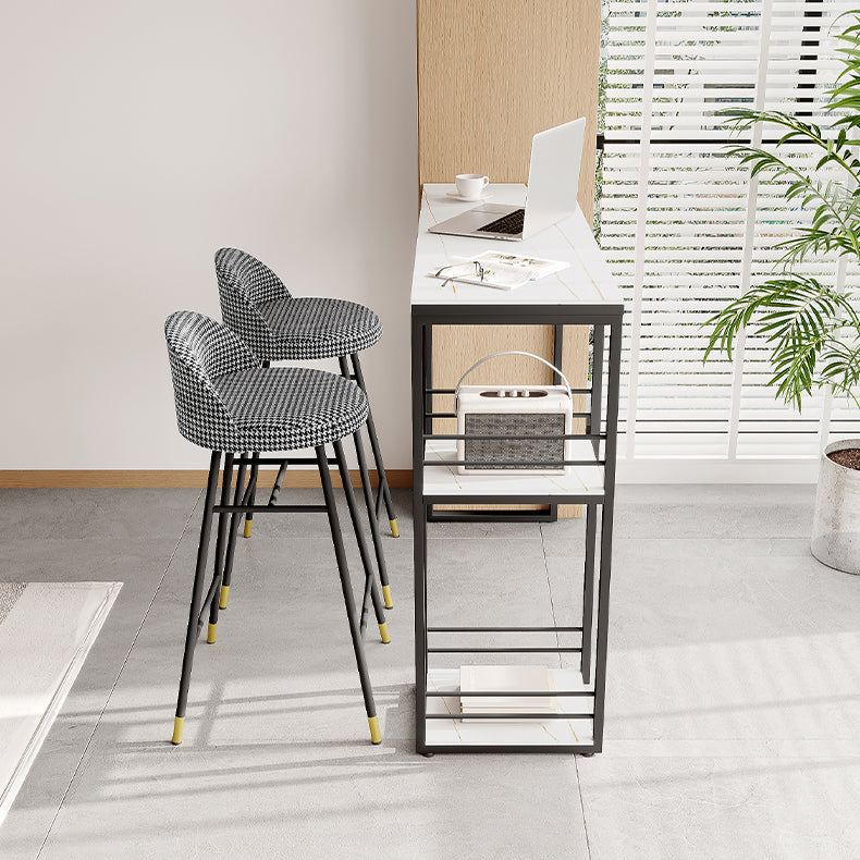 Industrial Black Iron Bar Dining Table Stone Top Rectangle Indoor Bistro Table with Shelf 47.2"L x 15.7"W x 41.3"H White Without Chairs Clearhalo 'Bar Furniture' 'Bar Tables' 'bar_tables' 'furn' 'furn_bar_tables' 'Furniture' 'furniture_bar_tables' 'Kitchen & Dining Furniture' 4888439