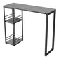 Industrial Black Iron Bar Dining Table Stone Top Rectangle Indoor Bistro Table with Shelf 55.1"L x 15.7"W x 41.3"H Gray Without Chairs Clearhalo 'Bar Furniture' 'Bar Tables' 'bar_tables' 'furn' 'furn_bar_tables' 'Furniture' 'furniture_bar_tables' 'Kitchen & Dining Furniture' 4888442