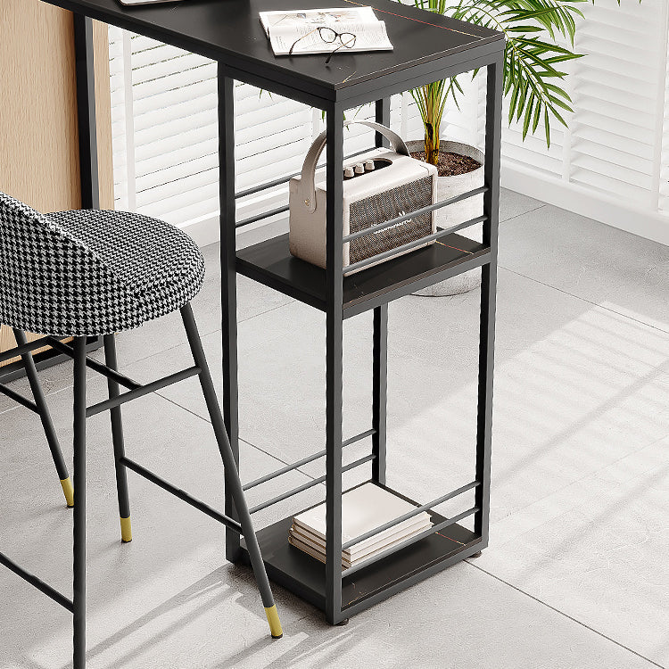 Industrial Black Iron Bar Dining Table Stone Top Rectangle Indoor Bistro Table with Shelf Clearhalo 'Bar Furniture' 'Bar Tables' 'bar_tables' 'furn' 'furn_bar_tables' 'Furniture' 'furniture_bar_tables' 'Kitchen & Dining Furniture' 4888443