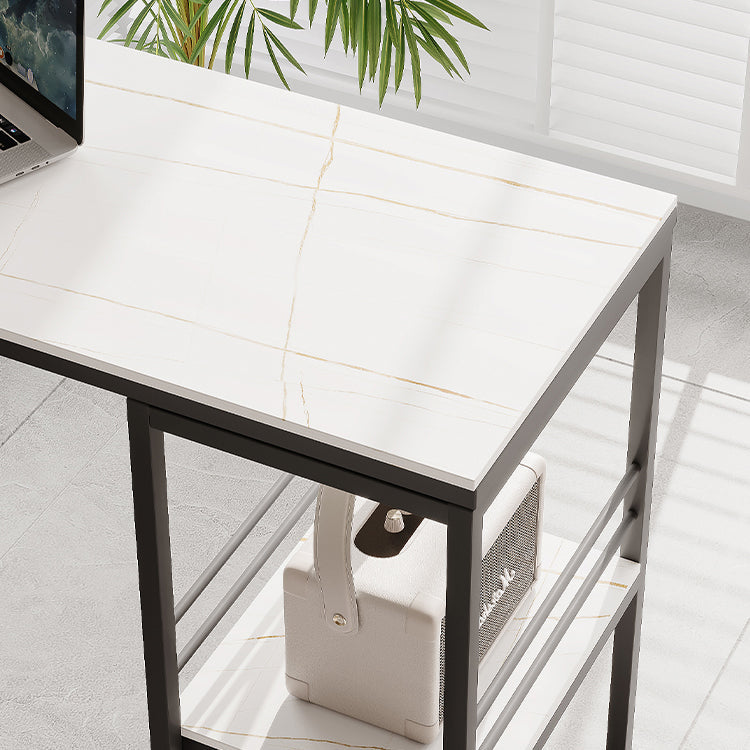 Industrial Black Iron Bar Dining Table Stone Top Rectangle Indoor Bistro Table with Shelf Clearhalo 'Bar Furniture' 'Bar Tables' 'bar_tables' 'furn' 'furn_bar_tables' 'Furniture' 'furniture_bar_tables' 'Kitchen & Dining Furniture' 4888444