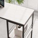 Industrial Black Iron Bar Dining Table Stone Top Rectangle Indoor Bistro Table with Shelf Clearhalo 'Bar Furniture' 'Bar Tables' 'bar_tables' 'furn' 'furn_bar_tables' 'Furniture' 'furniture_bar_tables' 'Kitchen & Dining Furniture' 4888444