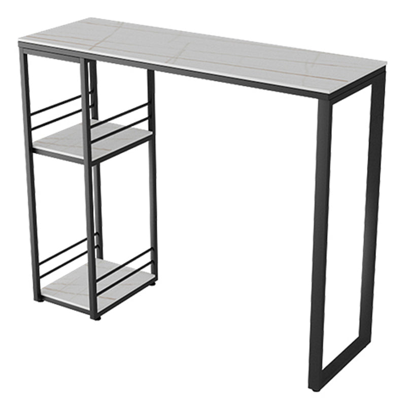 Industrial Black Iron Bar Dining Table Stone Top Rectangle Indoor Bistro Table with Shelf Clearhalo 'Bar Furniture' 'Bar Tables' 'bar_tables' 'furn' 'furn_bar_tables' 'Furniture' 'furniture_bar_tables' 'Kitchen & Dining Furniture' 4888447