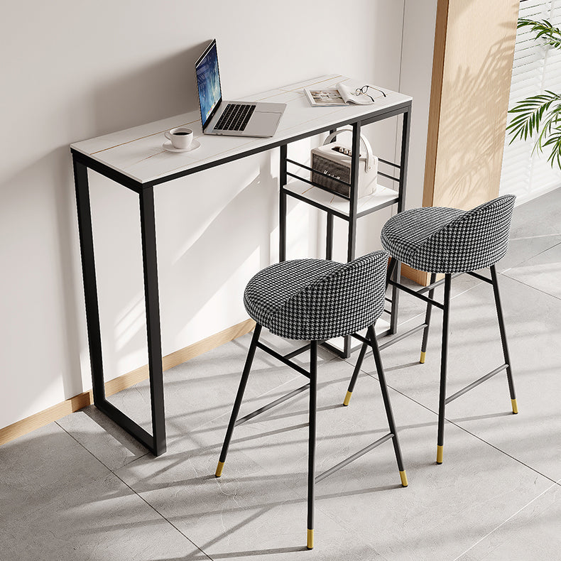 Industrial Black Iron Bar Dining Table Stone Top Rectangle Indoor Bistro Table with Shelf Clearhalo 'Bar Furniture' 'Bar Tables' 'bar_tables' 'furn' 'furn_bar_tables' 'Furniture' 'furniture_bar_tables' 'Kitchen & Dining Furniture' 4888450