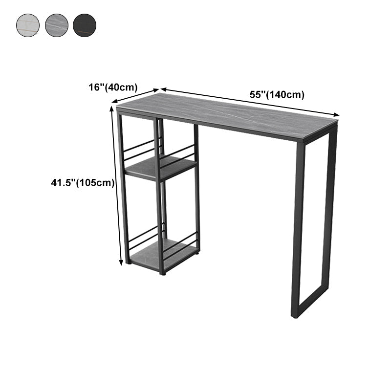 Industrial Black Iron Bar Dining Table Stone Top Rectangle Indoor Bistro Table with Shelf Clearhalo 'Bar Furniture' 'Bar Tables' 'bar_tables' 'furn' 'furn_bar_tables' 'Furniture' 'furniture_bar_tables' 'Kitchen & Dining Furniture' 4888453