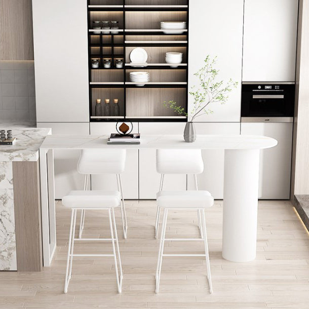 Modern Iron Bar Dining Table with Stone Top Indoor Bistro Table Fixed Table 70.9"L x 19.7"W x 41.3"H White Without Chairs Clearhalo 'Bar Furniture' 'Bar Tables' 'bar_tables' 'furn' 'furn_bar_tables' 'Furniture' 'furniture_bar_tables' 'Kitchen & Dining Furniture' 4888456