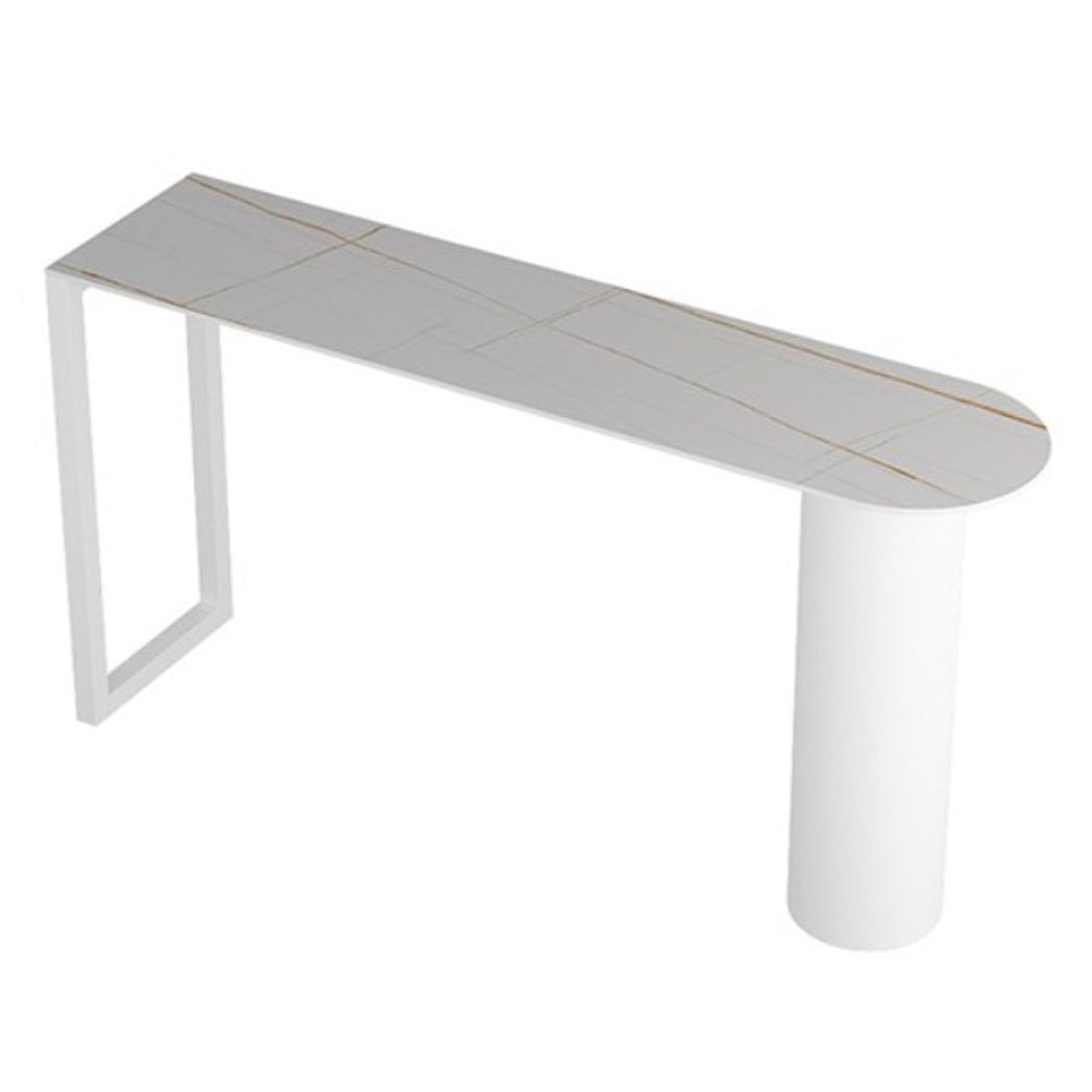 Modern Iron Bar Dining Table with Stone Top Indoor Bistro Table Fixed Table White Without Chairs Clearhalo 'Bar Furniture' 'Bar Tables' 'bar_tables' 'furn' 'furn_bar_tables' 'Furniture' 'furniture_bar_tables' 'Kitchen & Dining Furniture' 4888458
