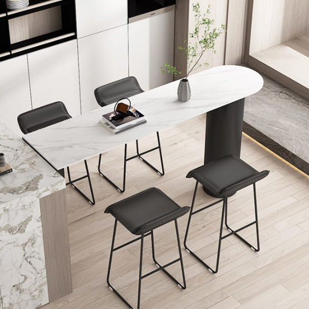 Modern Iron Bar Dining Table with Stone Top Indoor Bistro Table Fixed Table White-Black Without Chairs Clearhalo 'Bar Furniture' 'Bar Tables' 'bar_tables' 'furn' 'furn_bar_tables' 'Furniture' 'furniture_bar_tables' 'Kitchen & Dining Furniture' 4888463