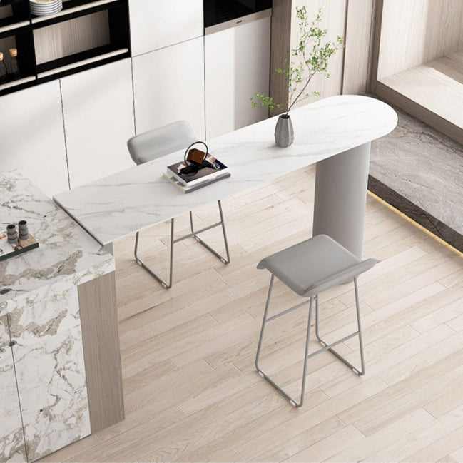 Modern Iron Bar Dining Table with Stone Top Indoor Bistro Table Fixed Table White-Gray Without Chairs Clearhalo 'Bar Furniture' 'Bar Tables' 'bar_tables' 'furn' 'furn_bar_tables' 'Furniture' 'furniture_bar_tables' 'Kitchen & Dining Furniture' 4888464