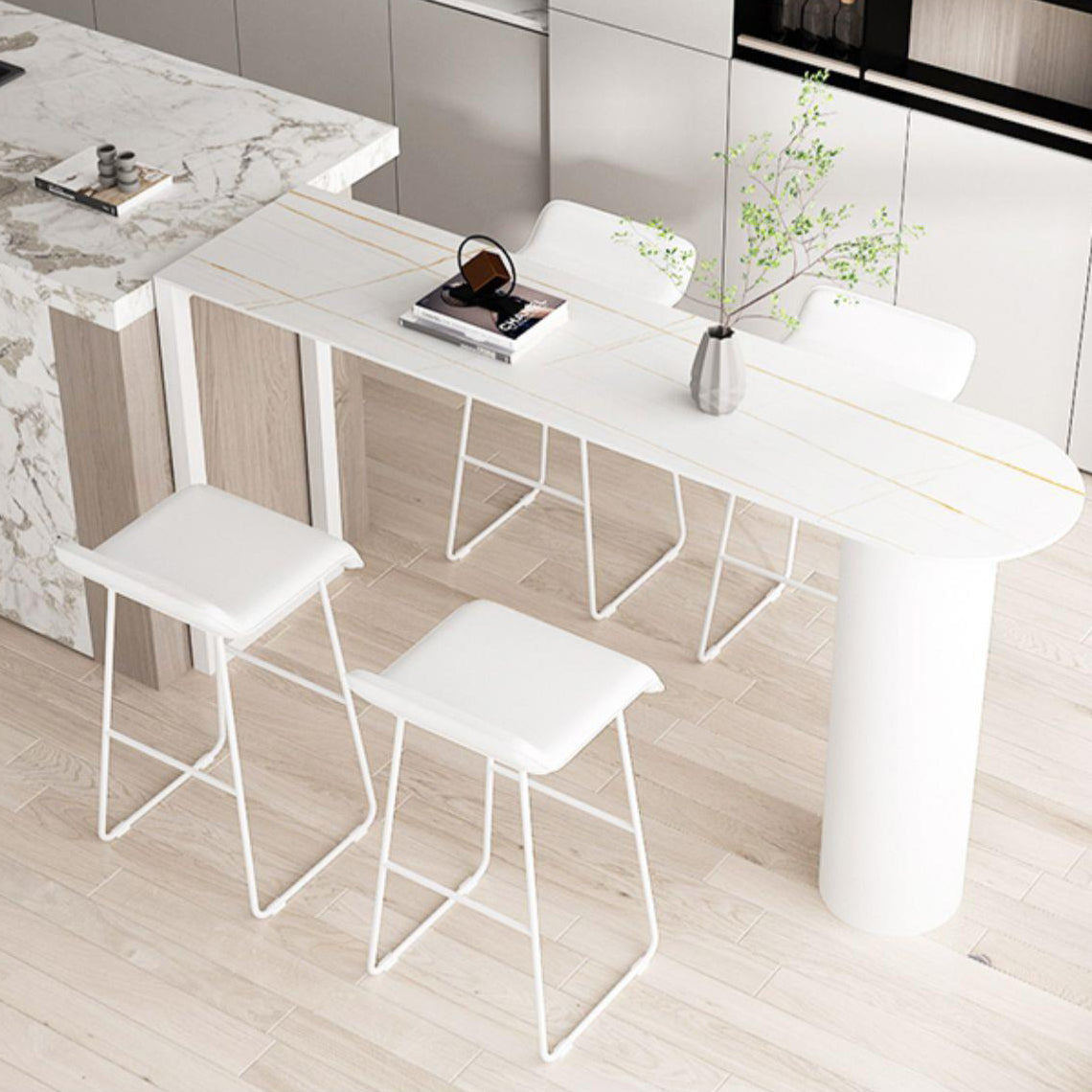 Modern Iron Bar Dining Table with Stone Top Indoor Bistro Table Fixed Table Clearhalo 'Bar Furniture' 'Bar Tables' 'bar_tables' 'furn' 'furn_bar_tables' 'Furniture' 'furniture_bar_tables' 'Kitchen & Dining Furniture' 4888465
