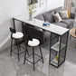 Modern Iron Bar Dining Table White Stone Top Rectangle Indoor Bistro Table with Shelf 70.9"L x 15.7"W x 41.3"H Black Without Chairs Clearhalo 'Bar Furniture' 'Bar Tables' 'bar_tables' 'furn' 'furn_bar_tables' 'Furniture' 'furniture_bar_tables' 'Kitchen & Dining Furniture' 4888472