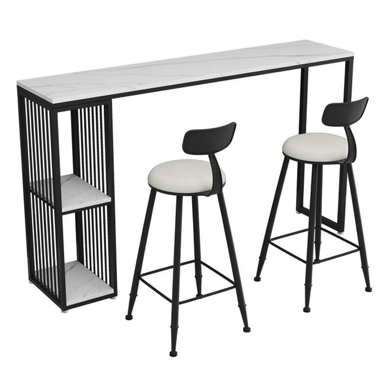 Modern Iron Bar Dining Table White Stone Top Rectangle Indoor Bistro Table with Shelf Clearhalo 'Bar Furniture' 'Bar Tables' 'bar_tables' 'furn' 'furn_bar_tables' 'Furniture' 'furniture_bar_tables' 'Kitchen & Dining Furniture' 4888476