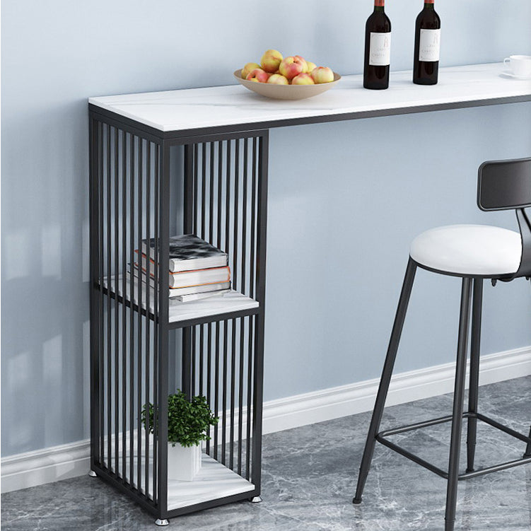 Modern Iron Bar Dining Table White Stone Top Rectangle Indoor Bistro Table with Shelf Clearhalo 'Bar Furniture' 'Bar Tables' 'bar_tables' 'furn' 'furn_bar_tables' 'Furniture' 'furniture_bar_tables' 'Kitchen & Dining Furniture' 4888477