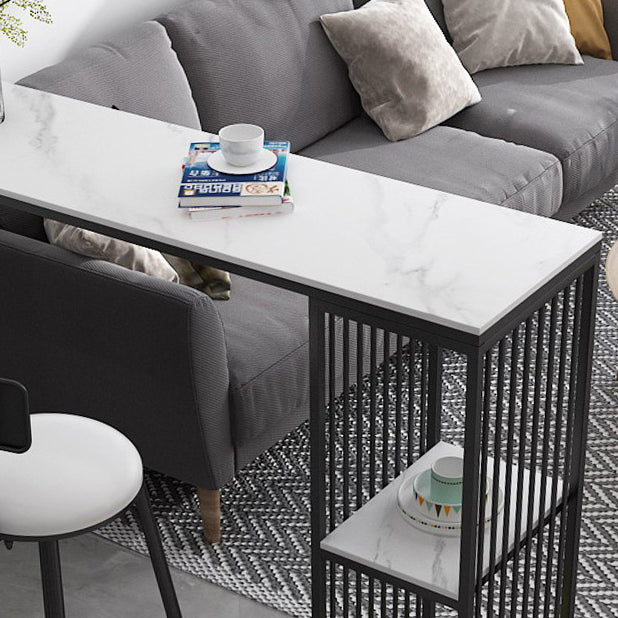 Modern Iron Bar Dining Table White Stone Top Rectangle Indoor Bistro Table with Shelf Clearhalo 'Bar Furniture' 'Bar Tables' 'bar_tables' 'furn' 'furn_bar_tables' 'Furniture' 'furniture_bar_tables' 'Kitchen & Dining Furniture' 4888478