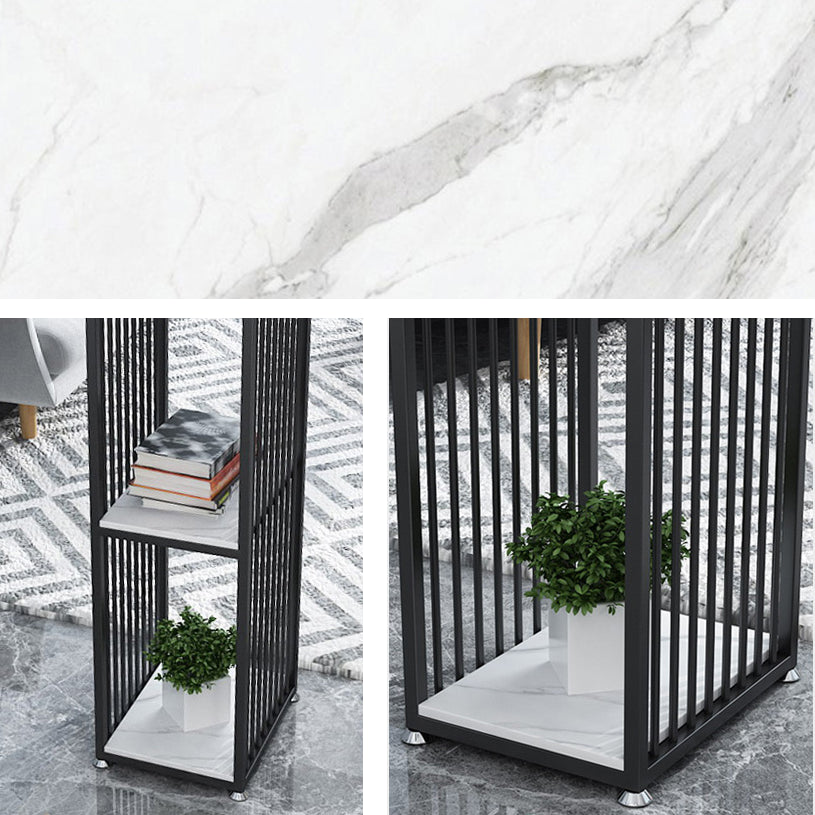Modern Iron Bar Dining Table White Stone Top Rectangle Indoor Bistro Table with Shelf Clearhalo 'Bar Furniture' 'Bar Tables' 'bar_tables' 'furn' 'furn_bar_tables' 'Furniture' 'furniture_bar_tables' 'Kitchen & Dining Furniture' 4888479