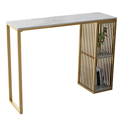 Modern Iron Bar Dining Table White Stone Top Rectangle Indoor Bistro Table with Shelf Gold Without Chairs Clearhalo 'Bar Furniture' 'Bar Tables' 'bar_tables' 'furn' 'furn_bar_tables' 'Furniture' 'furniture_bar_tables' 'Kitchen & Dining Furniture' 4888480
