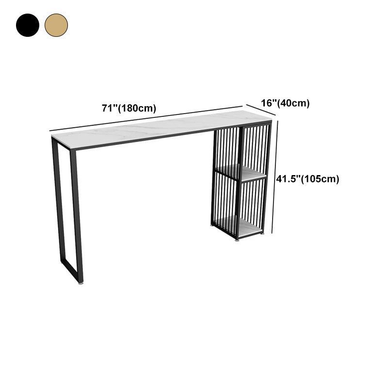 Modern Iron Bar Dining Table White Stone Top Rectangle Indoor Bistro Table with Shelf Clearhalo 'Bar Furniture' 'Bar Tables' 'bar_tables' 'furn' 'furn_bar_tables' 'Furniture' 'furniture_bar_tables' 'Kitchen & Dining Furniture' 4888486