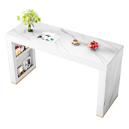 Glam Wood Bar Dining Table with White Stone Top Rectangle Indoor Bistro Table Without Chairs Clearhalo 'Bar Furniture' 'Bar Tables' 'bar_tables' 'furn' 'furn_bar_tables' 'Furniture' 'furniture_bar_tables' 'Kitchen & Dining Furniture' 4888491