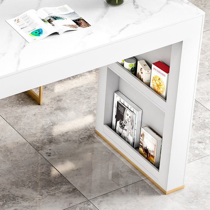 Glam Wood Bar Dining Table with White Stone Top Rectangle Indoor Bistro Table Clearhalo 'Bar Furniture' 'Bar Tables' 'bar_tables' 'furn' 'furn_bar_tables' 'Furniture' 'furniture_bar_tables' 'Kitchen & Dining Furniture' 4888492