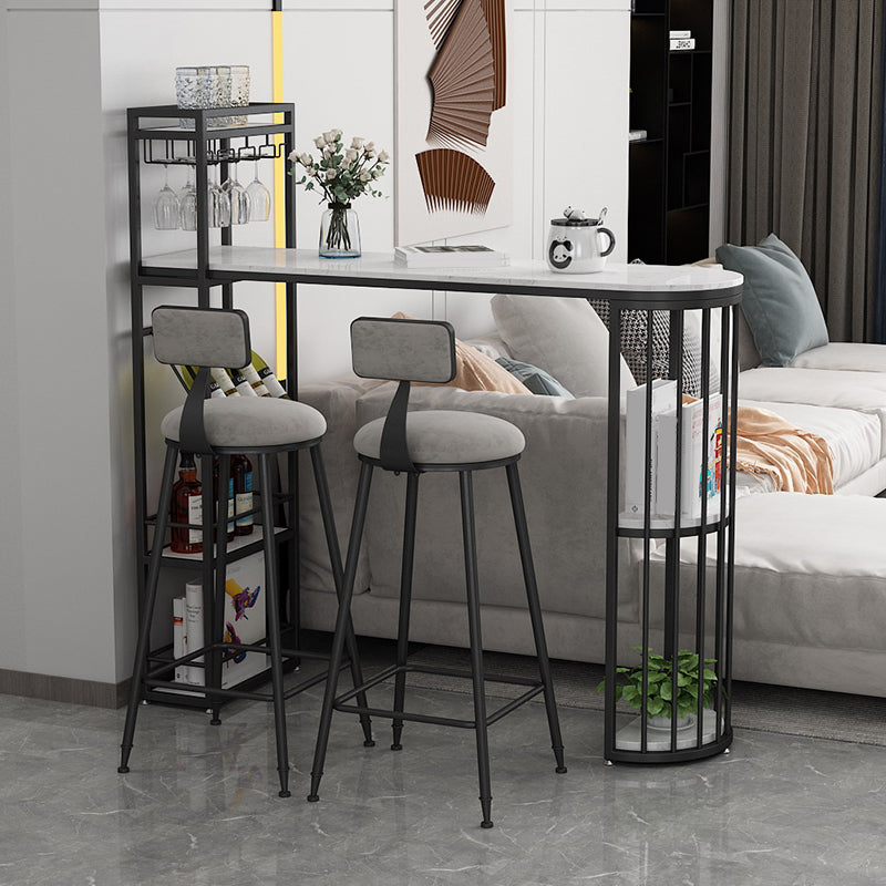Modern Iron Bar Dining Table White Stone Top Indoor Bistro Table with Wine Rack Black Without Chairs Clearhalo 'Bar Furniture' 'Bar Tables' 'bar_tables' 'furn' 'furn_bar_tables' 'Furniture' 'furniture_bar_tables' 'Kitchen & Dining Furniture' 4888511