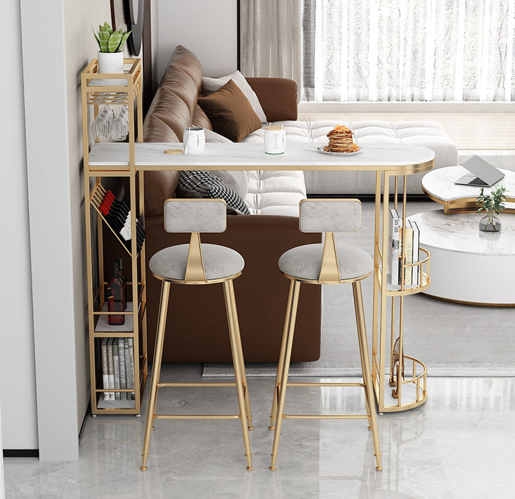 Modern Iron Bar Dining Table White Stone Top Indoor Bistro Table with Wine Rack Clearhalo 'Bar Furniture' 'Bar Tables' 'bar_tables' 'furn' 'furn_bar_tables' 'Furniture' 'furniture_bar_tables' 'Kitchen & Dining Furniture' 4888513