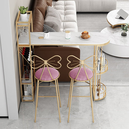 Modern Iron Bar Dining Table White Stone Top Indoor Bistro Table with Wine Rack Clearhalo 'Bar Furniture' 'Bar Tables' 'bar_tables' 'furn' 'furn_bar_tables' 'Furniture' 'furniture_bar_tables' 'Kitchen & Dining Furniture' 4888516