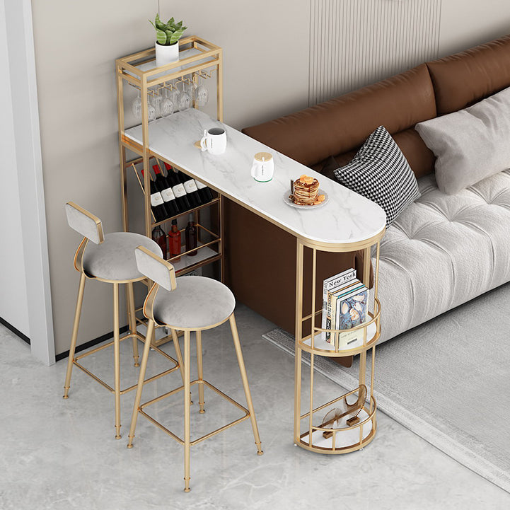 Modern Iron Bar Dining Table White Stone Top Indoor Bistro Table with Wine Rack Clearhalo 'Bar Furniture' 'Bar Tables' 'bar_tables' 'furn' 'furn_bar_tables' 'Furniture' 'furniture_bar_tables' 'Kitchen & Dining Furniture' 4888518