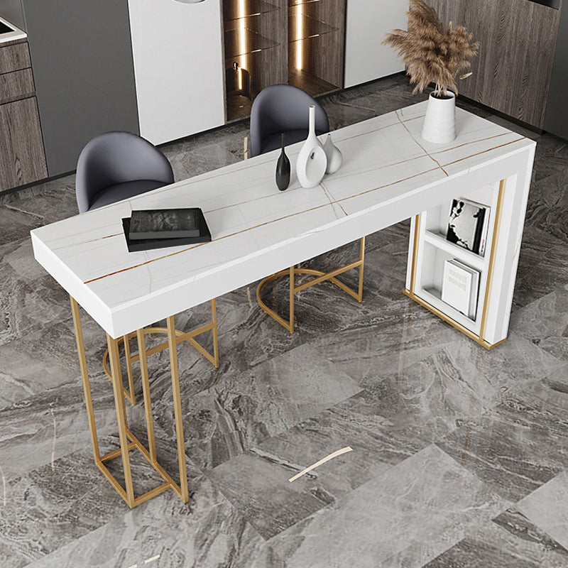 Nordic Glam Bar Counter Table Sintered Stone Table for Kitchen 70.9"L x 15.7"W x 41.3"H White Without Chairs Clearhalo 'Bar Furniture' 'Bar Tables' 'bar_tables' 'furn' 'furn_bar_tables' 'Furniture' 'furniture_bar_tables' 'Kitchen & Dining Furniture' 4888558