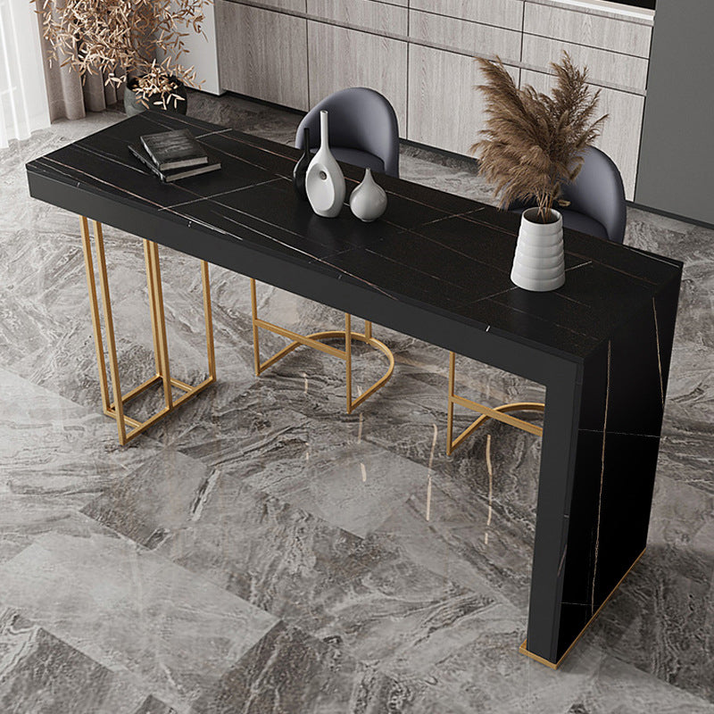 Nordic Glam Bar Counter Table Sintered Stone Table for Kitchen 70.9"L x 15.7"W x 41.3"H Black Without Chairs Clearhalo 'Bar Furniture' 'Bar Tables' 'bar_tables' 'furn' 'furn_bar_tables' 'Furniture' 'furniture_bar_tables' 'Kitchen & Dining Furniture' 4888559