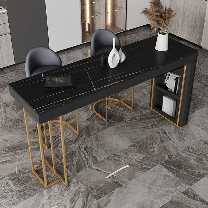 Nordic Glam Bar Counter Table Sintered Stone Table for Kitchen 63"L x 15.7"W x 41.3"H Black Without Chairs Clearhalo 'Bar Furniture' 'Bar Tables' 'bar_tables' 'furn' 'furn_bar_tables' 'Furniture' 'furniture_bar_tables' 'Kitchen & Dining Furniture' 4888560