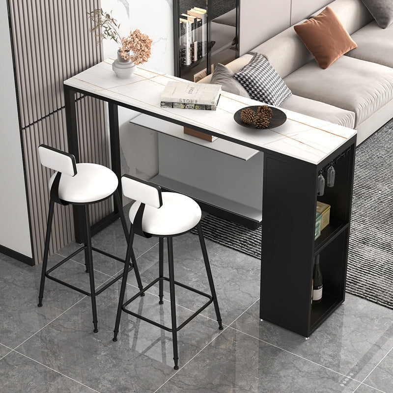 Industrial Rectangle Sintered Stone Table Bar Counter Table for Home 86.6"L x 15.7"W x 41.3"H White Without Chairs Clearhalo 'Bar Furniture' 'Bar Tables' 'bar_tables' 'furn' 'furn_bar_tables' 'Furniture' 'furniture_bar_tables' 'Kitchen & Dining Furniture' 4888704