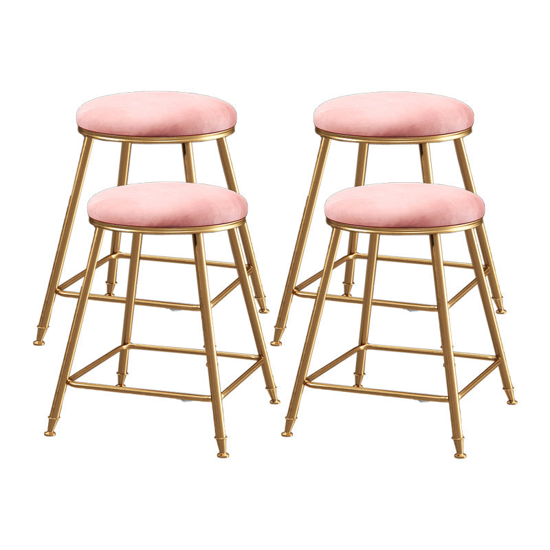 Restaurant Stackable Backless Stool Matte Finish Velvet Bar Stool Pink 4 Piece Set Short Stool(18"H) Clearhalo 'Bar Furniture' 'Bar Stools' 'bar_stools' 'furn' 'furn_bar_stools' 'Furniture' 'furniture_bar_stools' 'Kitchen & Dining Furniture' 4888898