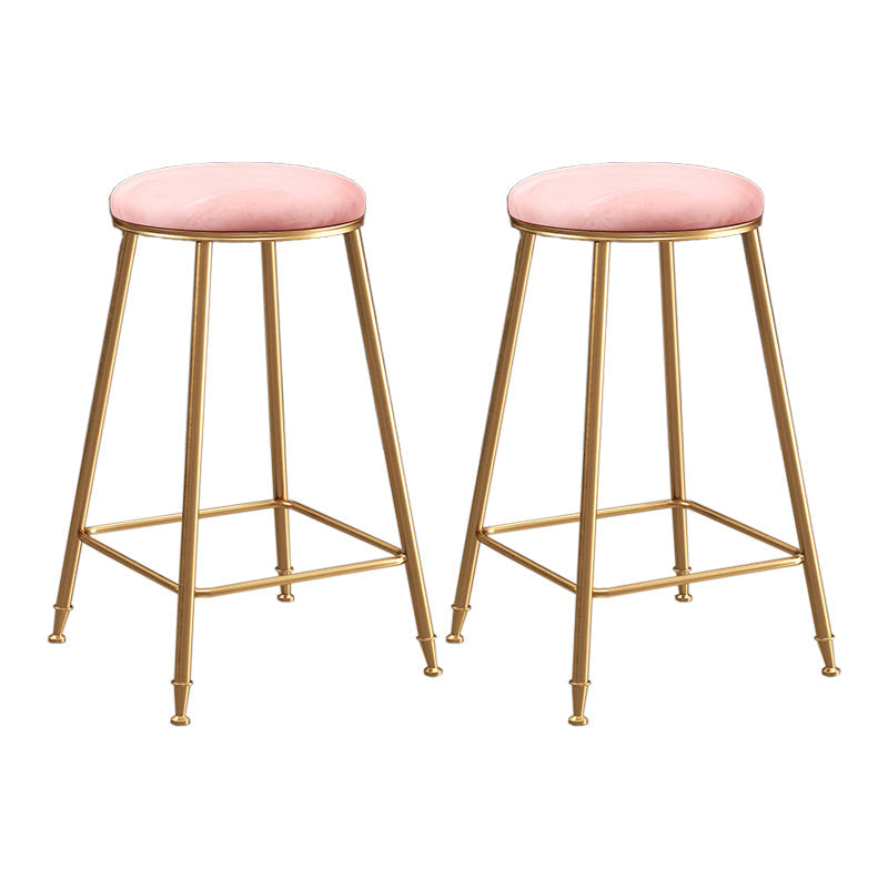 Restaurant Stackable Backless Stool Matte Finish Velvet Bar Stool Pink 2 Piece Set Counter Stool(26"H) Clearhalo 'Bar Furniture' 'Bar Stools' 'bar_stools' 'furn' 'furn_bar_stools' 'Furniture' 'furniture_bar_stools' 'Kitchen & Dining Furniture' 4888900