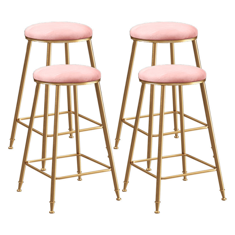 Restaurant Stackable Backless Stool Matte Finish Velvet Bar Stool Pink 4 Piece Set Counter Stool(26"H) Clearhalo 'Bar Furniture' 'Bar Stools' 'bar_stools' 'furn' 'furn_bar_stools' 'Furniture' 'furniture_bar_stools' 'Kitchen & Dining Furniture' 4888901