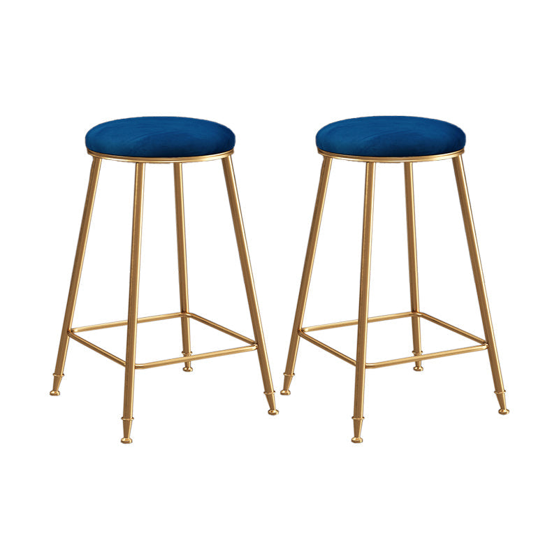 Restaurant Stackable Backless Stool Matte Finish Velvet Bar Stool Blue 2 Piece Set Counter Stool(26"H) Clearhalo 'Bar Furniture' 'Bar Stools' 'bar_stools' 'furn' 'furn_bar_stools' 'Furniture' 'furniture_bar_stools' 'Kitchen & Dining Furniture' 4888903