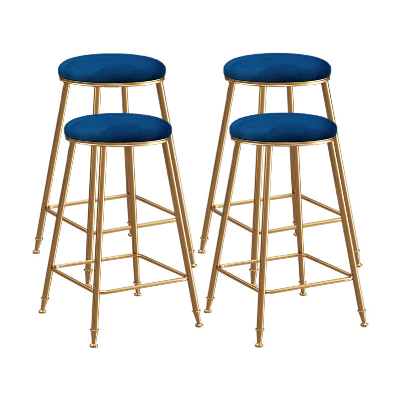 Restaurant Stackable Backless Stool Matte Finish Velvet Bar Stool Blue 4 Piece Set Counter Stool(26"H) Clearhalo 'Bar Furniture' 'Bar Stools' 'bar_stools' 'furn' 'furn_bar_stools' 'Furniture' 'furniture_bar_stools' 'Kitchen & Dining Furniture' 4888904