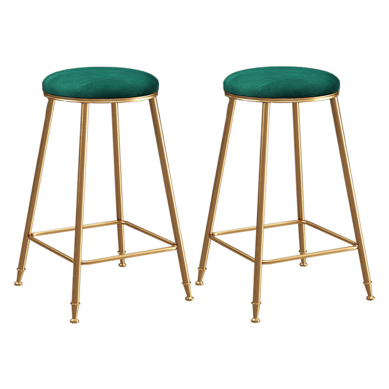 Restaurant Stackable Backless Stool Matte Finish Velvet Bar Stool Green 2 Piece Set Counter Stool(26"H) Clearhalo 'Bar Furniture' 'Bar Stools' 'bar_stools' 'furn' 'furn_bar_stools' 'Furniture' 'furniture_bar_stools' 'Kitchen & Dining Furniture' 4888915
