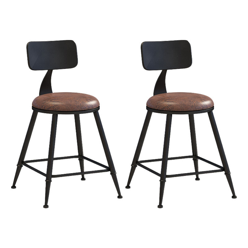 Industrial Low Back Coffee Shop Stool Matte Finish Iron Bar Stool Leather 2 Piece Set Short Stool(18"H) Clearhalo 'Bar Furniture' 'Bar Stools' 'bar_stools' 'furn' 'furn_bar_stools' 'Furniture' 'furniture_bar_stools' 'Kitchen & Dining Furniture' 4889014
