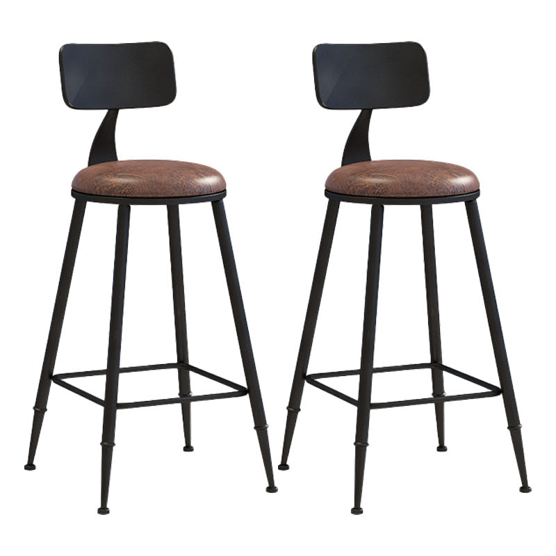 Industrial Low Back Coffee Shop Stool Matte Finish Iron Bar Stool Leather 2 Piece Set Counter Stool(26"H) Clearhalo 'Bar Furniture' 'Bar Stools' 'bar_stools' 'furn' 'furn_bar_stools' 'Furniture' 'furniture_bar_stools' 'Kitchen & Dining Furniture' 4889016