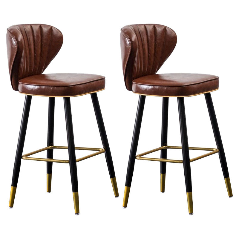 Contemporary Matte Finish Leather Barstool Footrest Reception Stool Red Brown 2 Piece Set Clearhalo 'Bar Furniture' 'Bar Stools' 'bar_stools' 'furn' 'furn_bar_stools' 'Furniture' 'furniture_bar_stools' 'Kitchen & Dining Furniture' 4889211