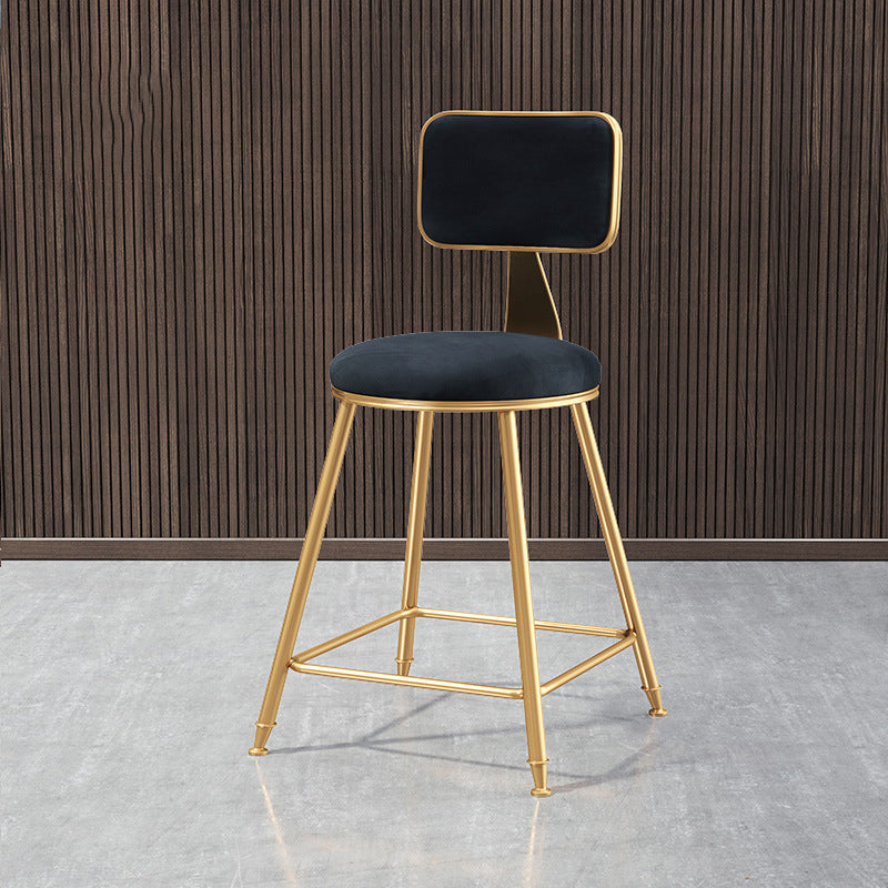 Nordic Style Backrest Counter Stool Iron Cafe Bar Stool with Cushion and Pedal Black 1 Piece Short Stool(18"H) Clearhalo 'Bar Furniture' 'Bar Stools' 'bar_stools' 'furn' 'furn_bar_stools' 'Furniture' 'furniture_bar_stools' 'Kitchen & Dining Furniture' 4889379