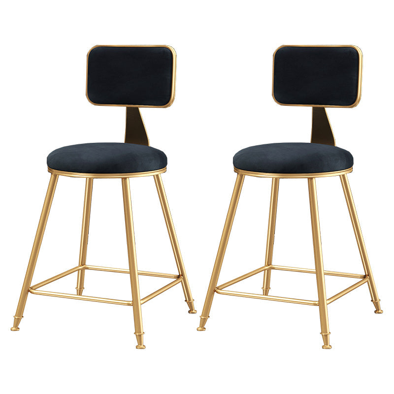 Nordic Style Backrest Counter Stool Iron Cafe Bar Stool with Cushion and Pedal Black 2 Piece Set Short Stool(18"H) Clearhalo 'Bar Furniture' 'Bar Stools' 'bar_stools' 'furn' 'furn_bar_stools' 'Furniture' 'furniture_bar_stools' 'Kitchen & Dining Furniture' 4889380